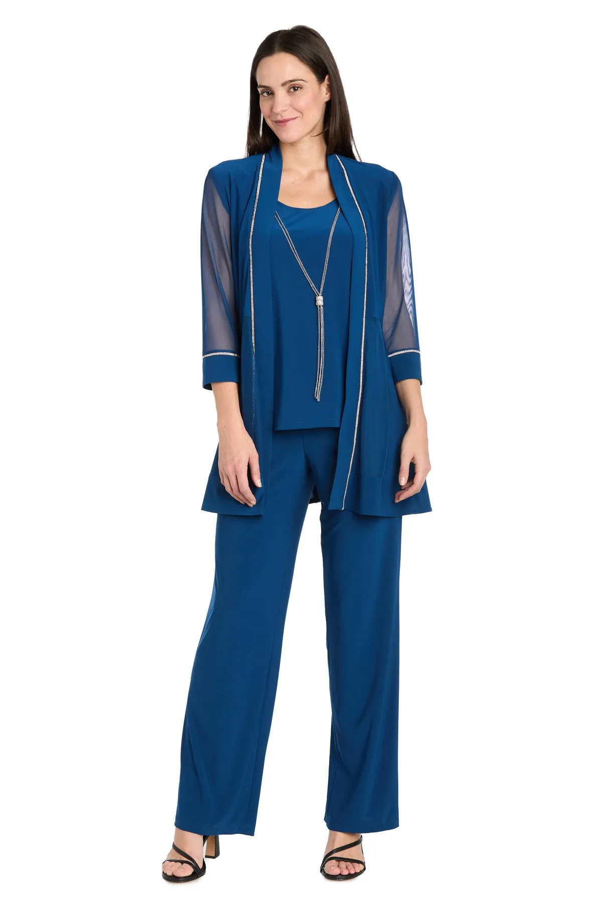 Pantsuit with Illusion Sleeves and Rhinestone Trim - Petite sold by R&M Richards