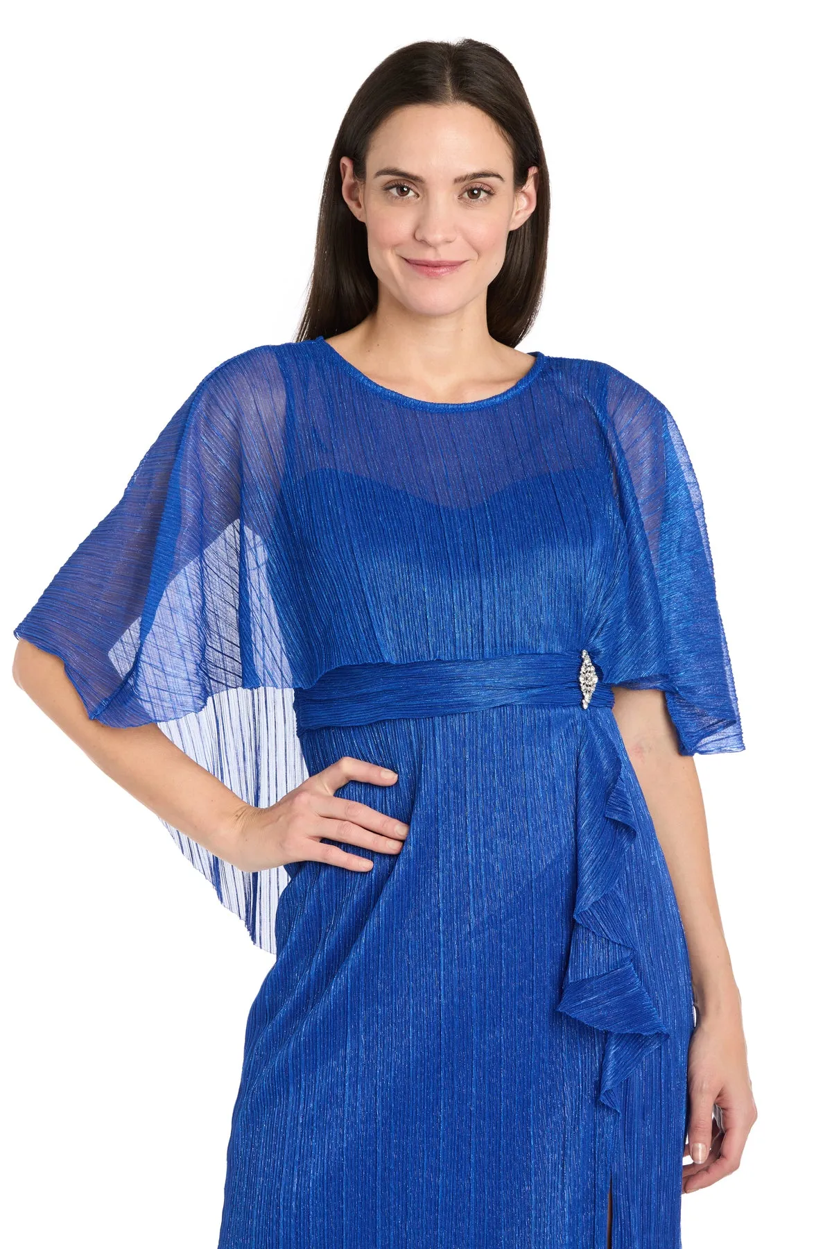 Royal Cocktail Caplet Dress with Rhinestone and Ruffle Side Detail sold by R&M Richards product image thumbnail 3