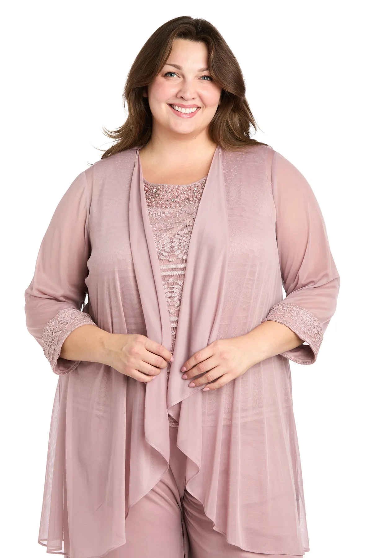 Glitter Embroidered Pant Suit with Pearl Neckline - Plus sold by R&M Richards product image thumbnail 5