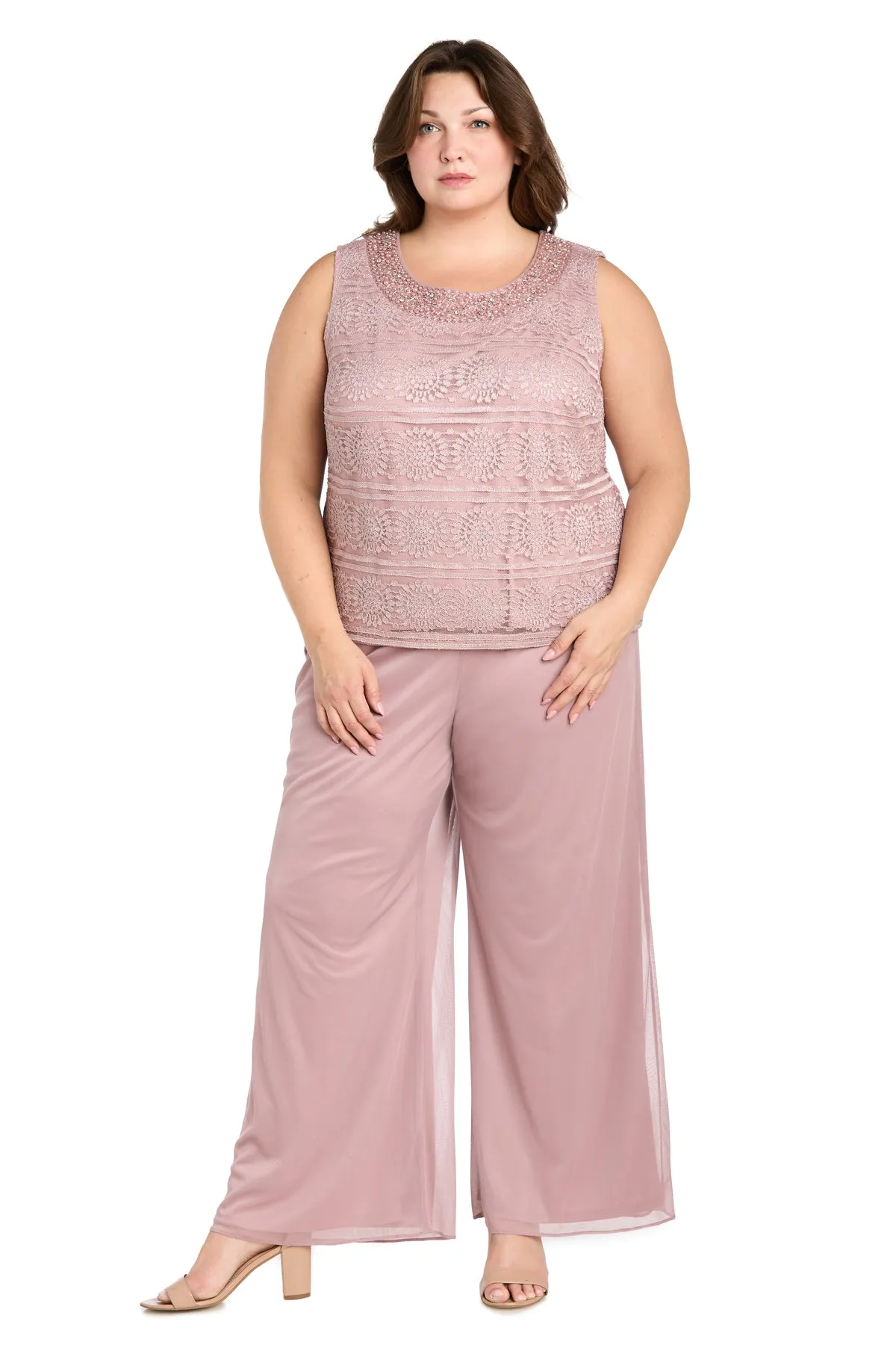 Glitter Embroidered Pant Suit with Pearl Neckline - Plus sold by R&M Richards product image thumbnail 3