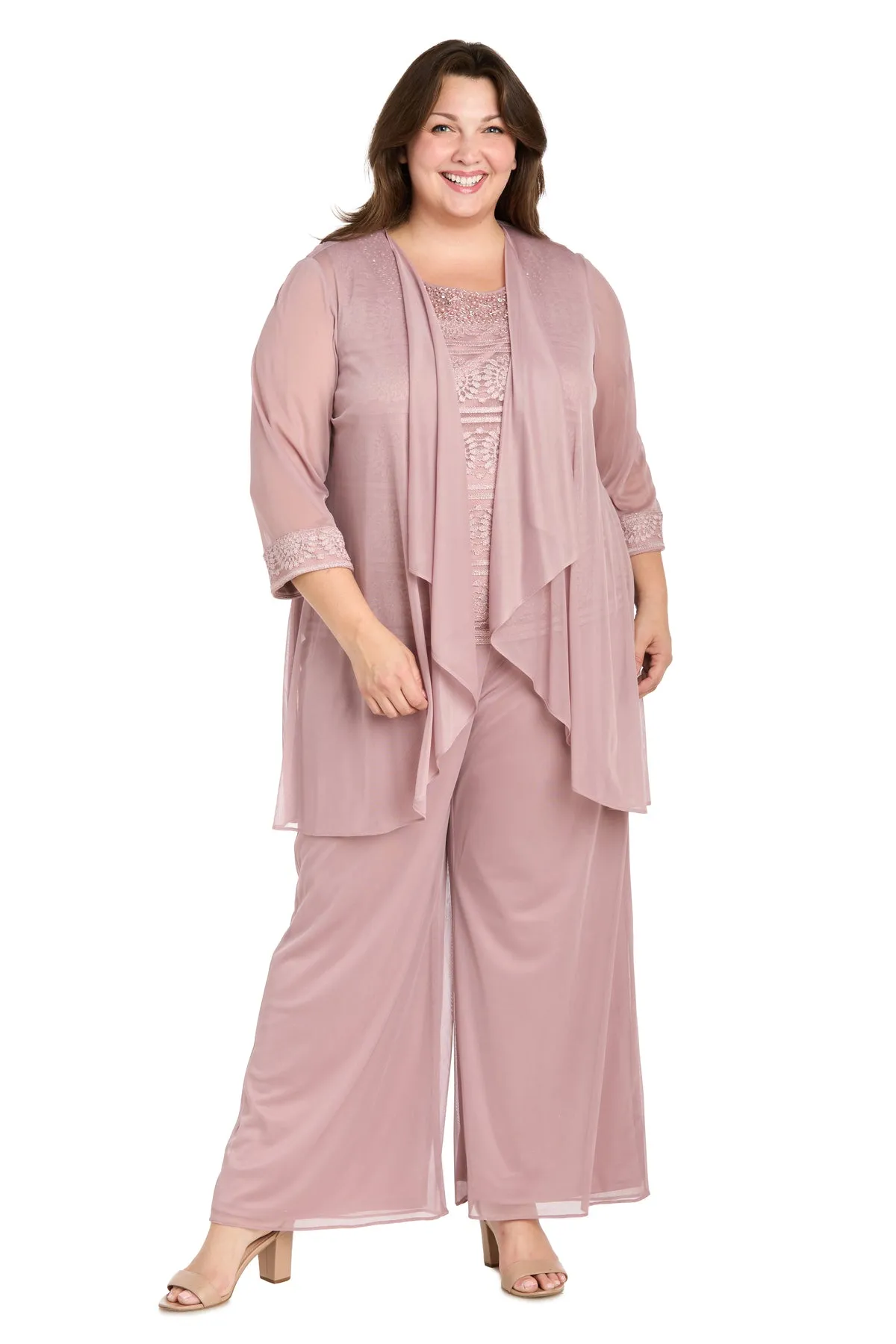 Glitter Embroidered Pant Suit with Pearl Neckline - Plus sold by R&M Richards