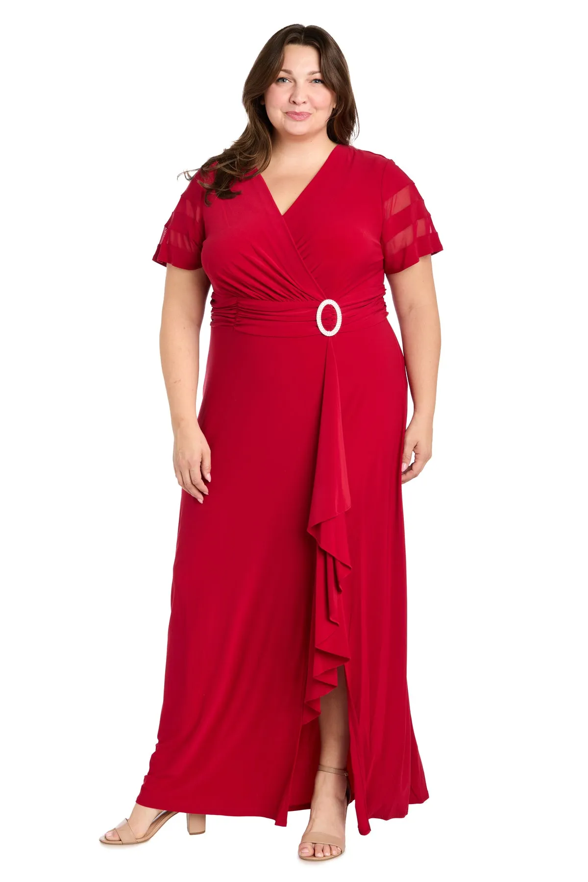 Long Dress with Ruffle Slit and Illusion Sleeves sold by R&M Richards