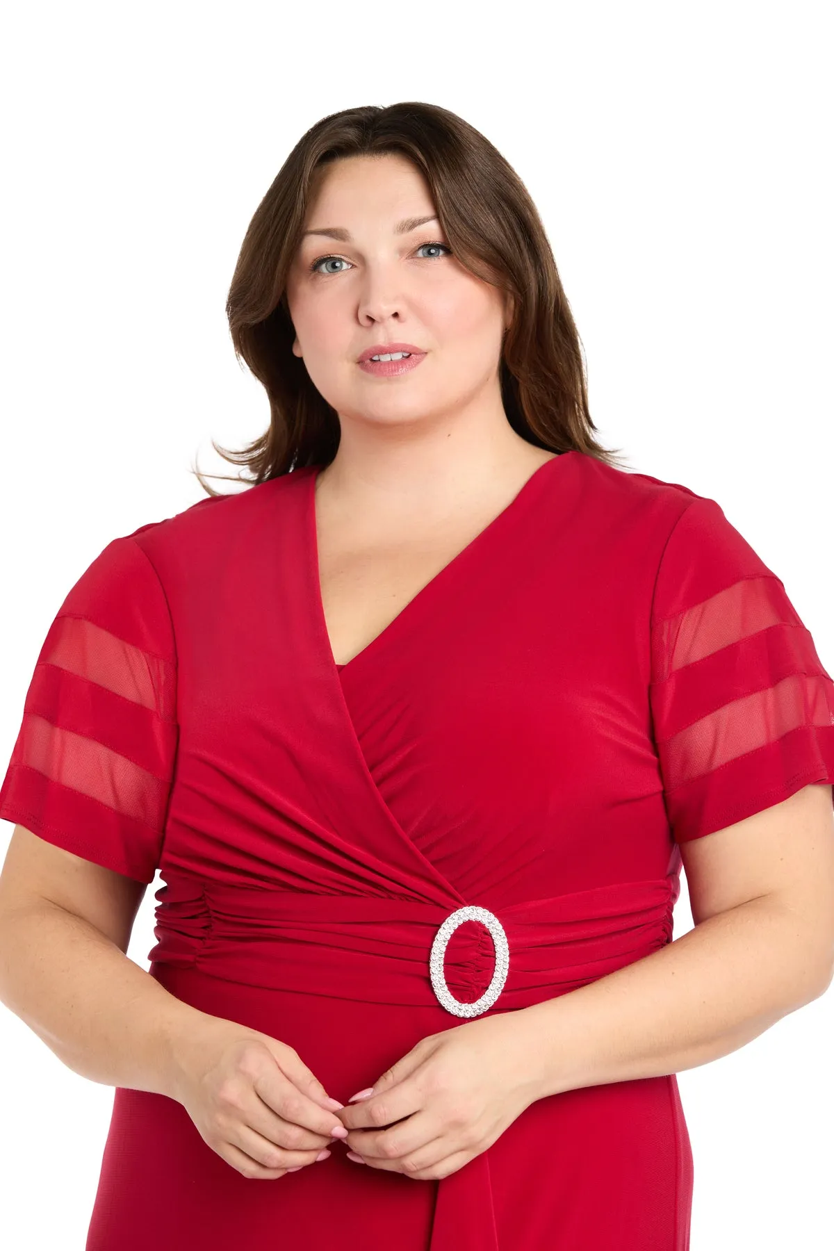 Long Dress with Ruffle Slit and Illusion Sleeves sold by R&M Richards product image thumbnail 3