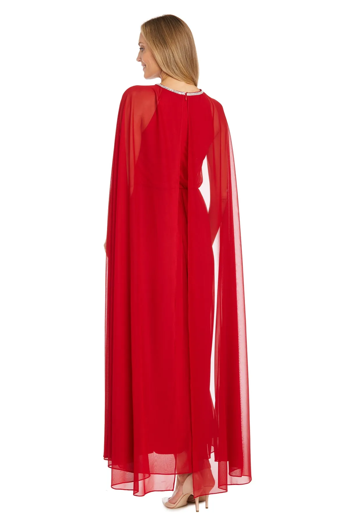 Elegant Chiffon Long Dress with Rhinestone-Trimmed Blouson Top and Dramatic Cape sold by R&M Richards product image thumbnail 2