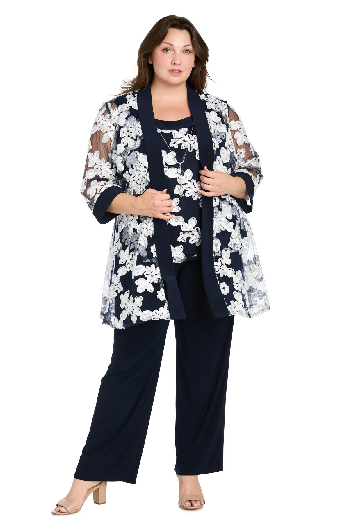 Floral Threadwork Pantsuit - Plus sold by R&M Richards