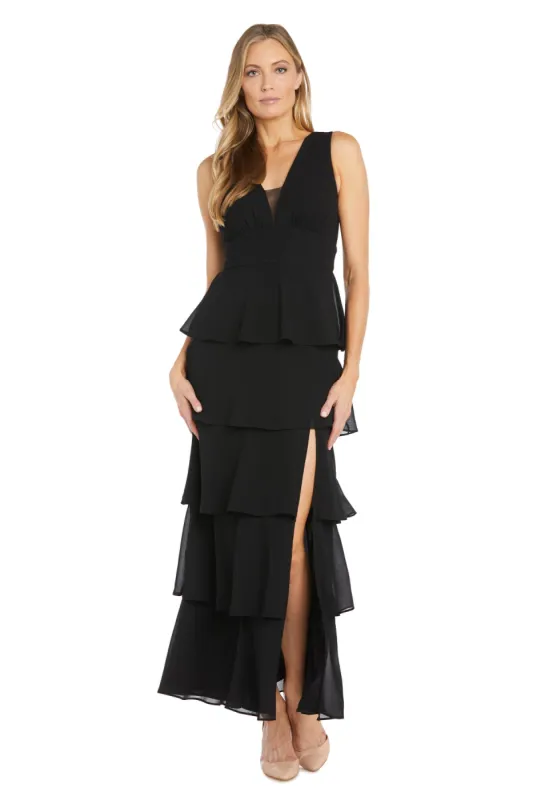 Long Chiffon Dress Featuring a Five Layered Skirt & V-Neck Insert sold by R&M Richards