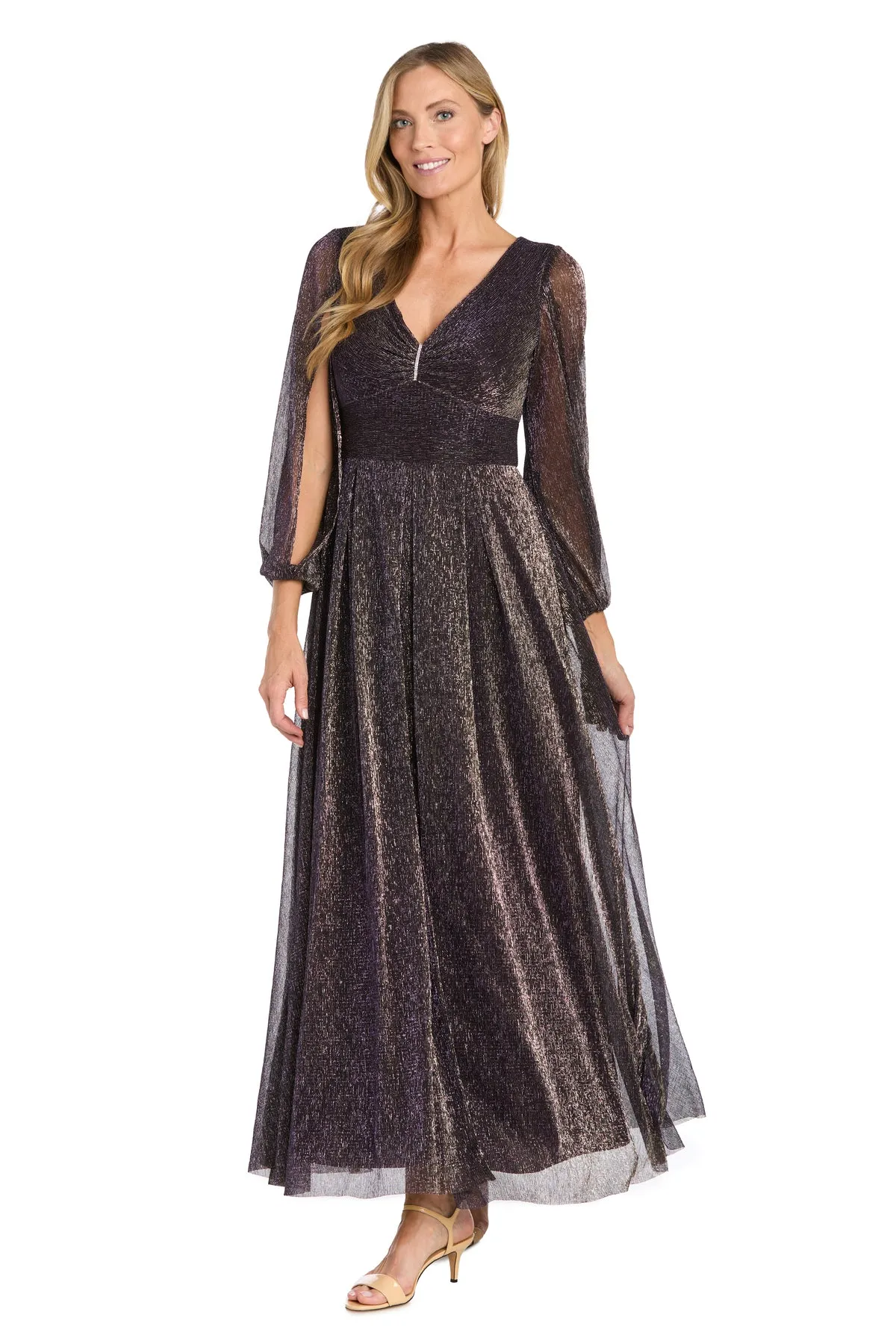 Elegant Metallic Long Dress with Rhinestone Detail and V-Neckline sold by R&M Richards product image thumbnail 4