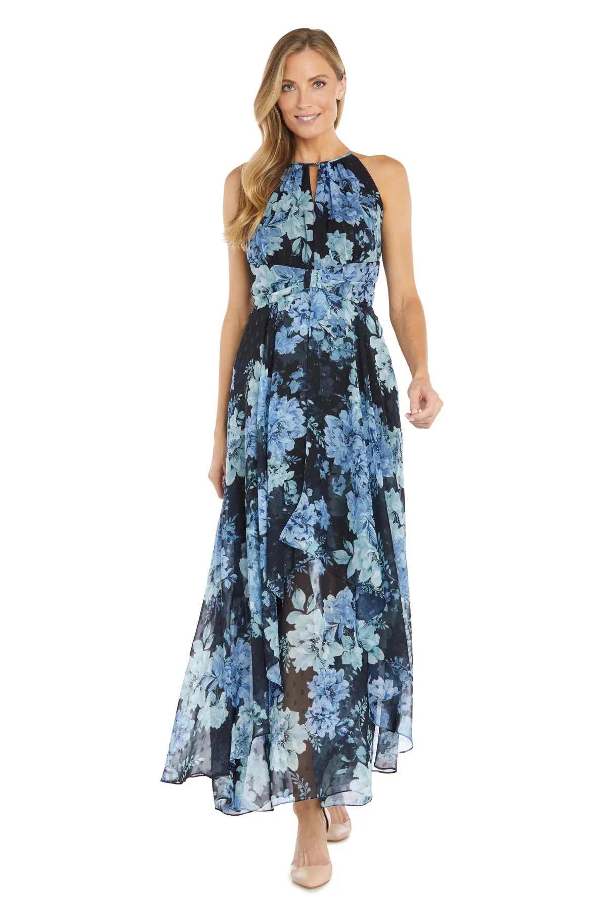 Floral Black and Blue Maxi Dress with Keyhole Detail - Petite sold by R&M Richards