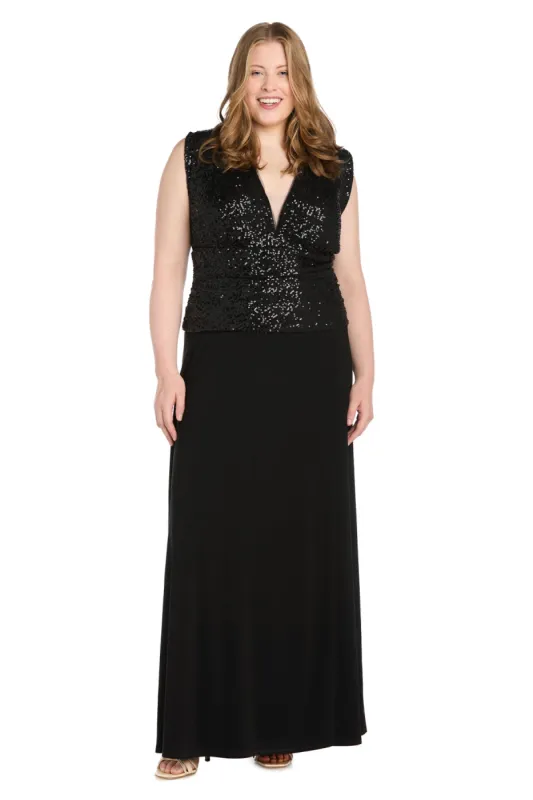 Black Sequin Evening Gown with V-Neckline and Jersey Knit Skirt - Plus sold by R&M Richards