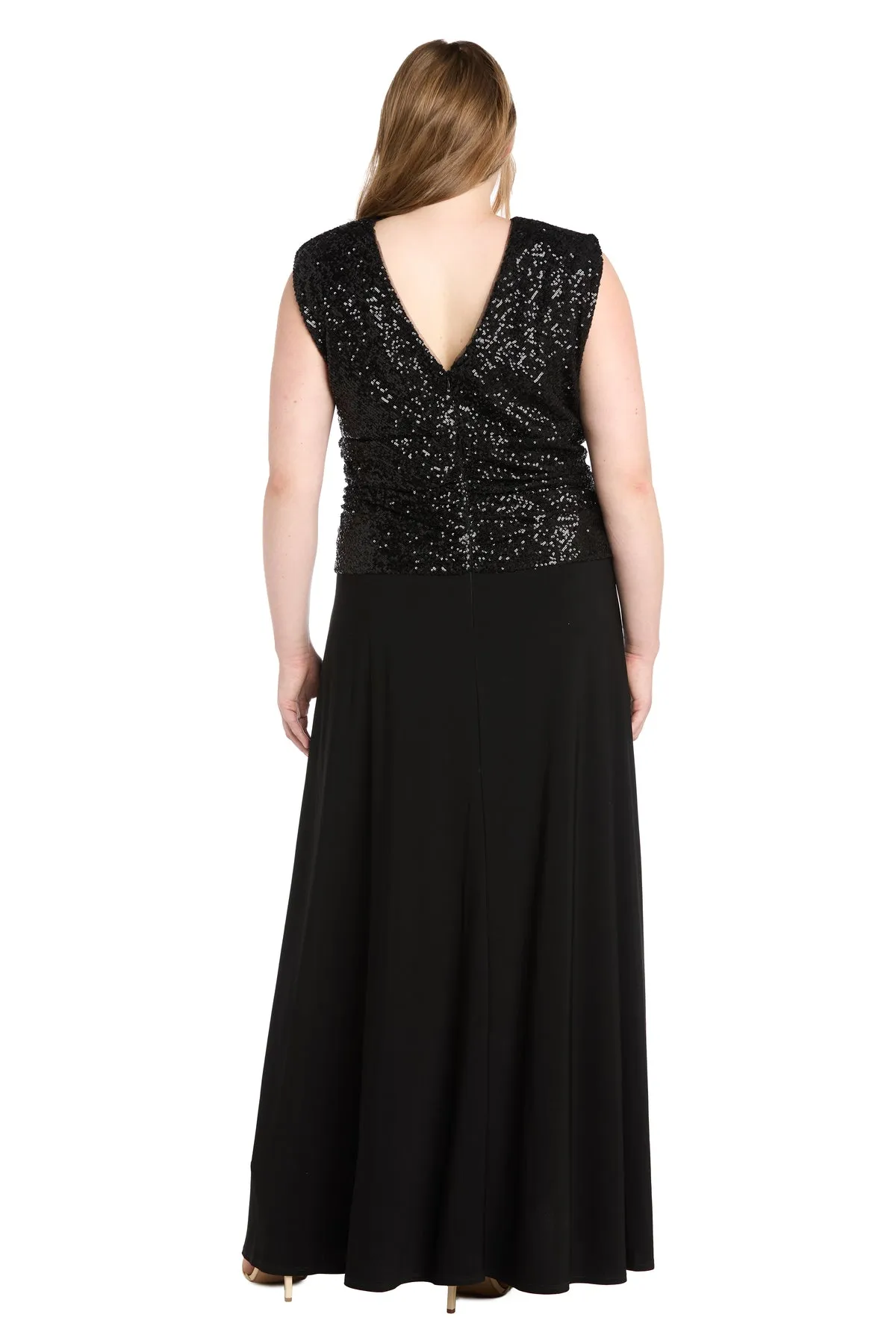 Black Sequin Evening Gown with V-Neckline and Jersey Knit Skirt - Plus sold by R&M Richards product image thumbnail 2