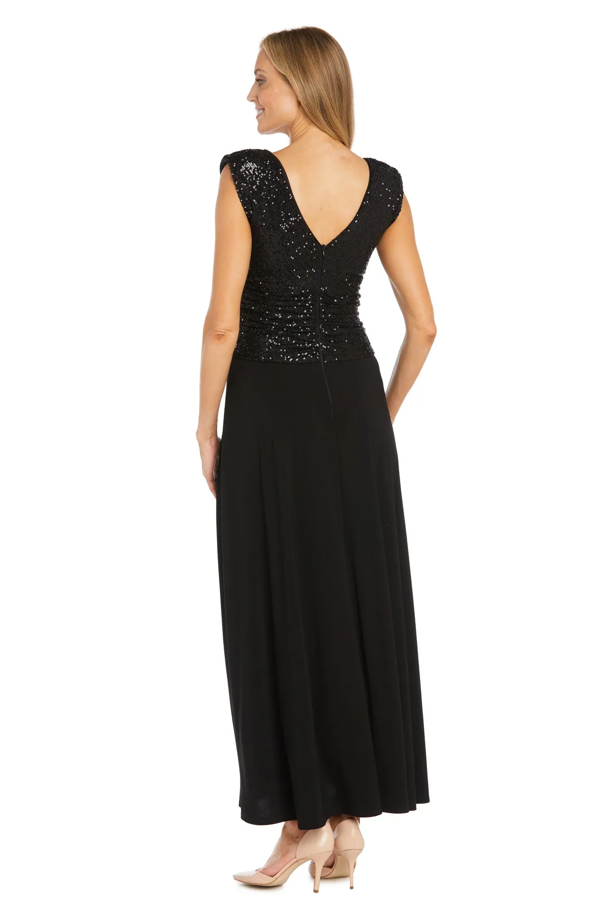 Black Sequin Evening Gown with V-Neckline and Jersey Knit Skirt sold by R&M Richards product image thumbnail 2
