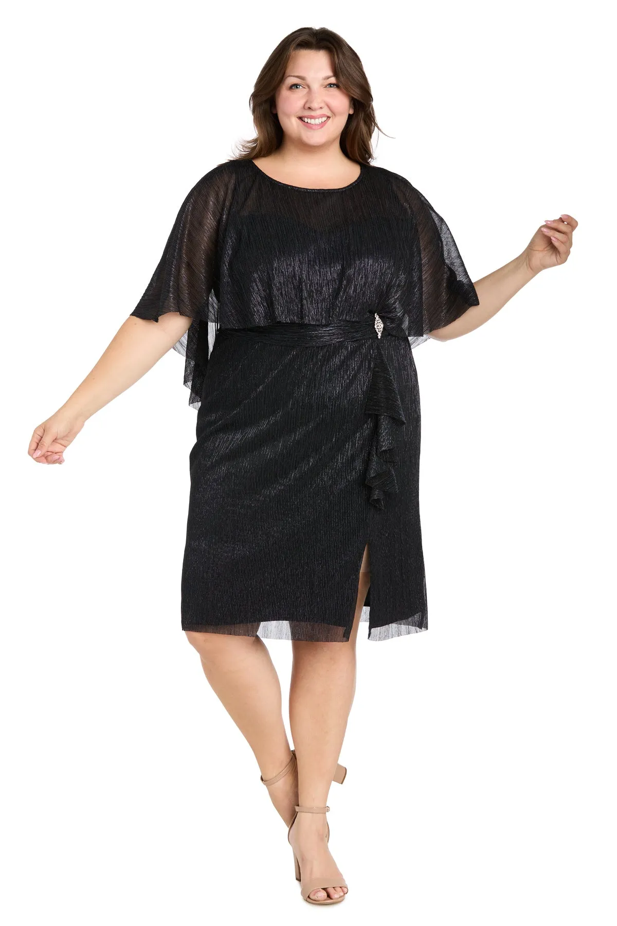 Cocktail Caplet Dress with Rhinestone and Ruffle Side Detail - Plus sold by R&M Richards