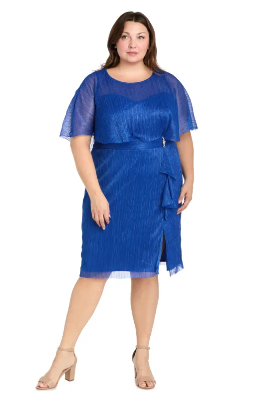 Royal Cocktail Caplet Dress with Rhinestone and Ruffle Side Detail - Plus sold by R&M Richards