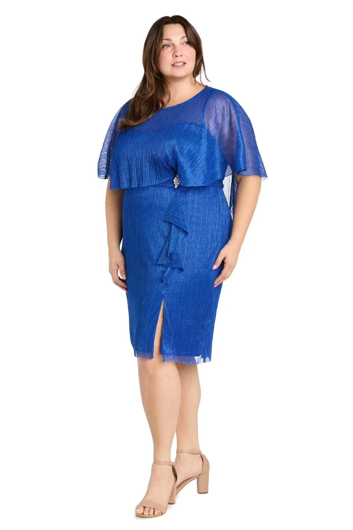 Royal Cocktail Caplet Dress with Rhinestone and Ruffle Side Detail - Plus sold by R&M Richards product image thumbnail 4