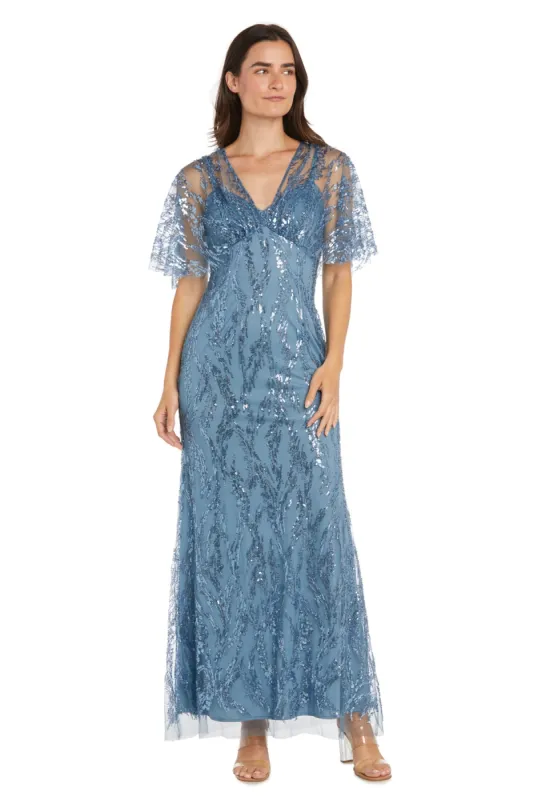 Radiant Blue Sequin Gown with Illusion Cape sold by R&M Richards