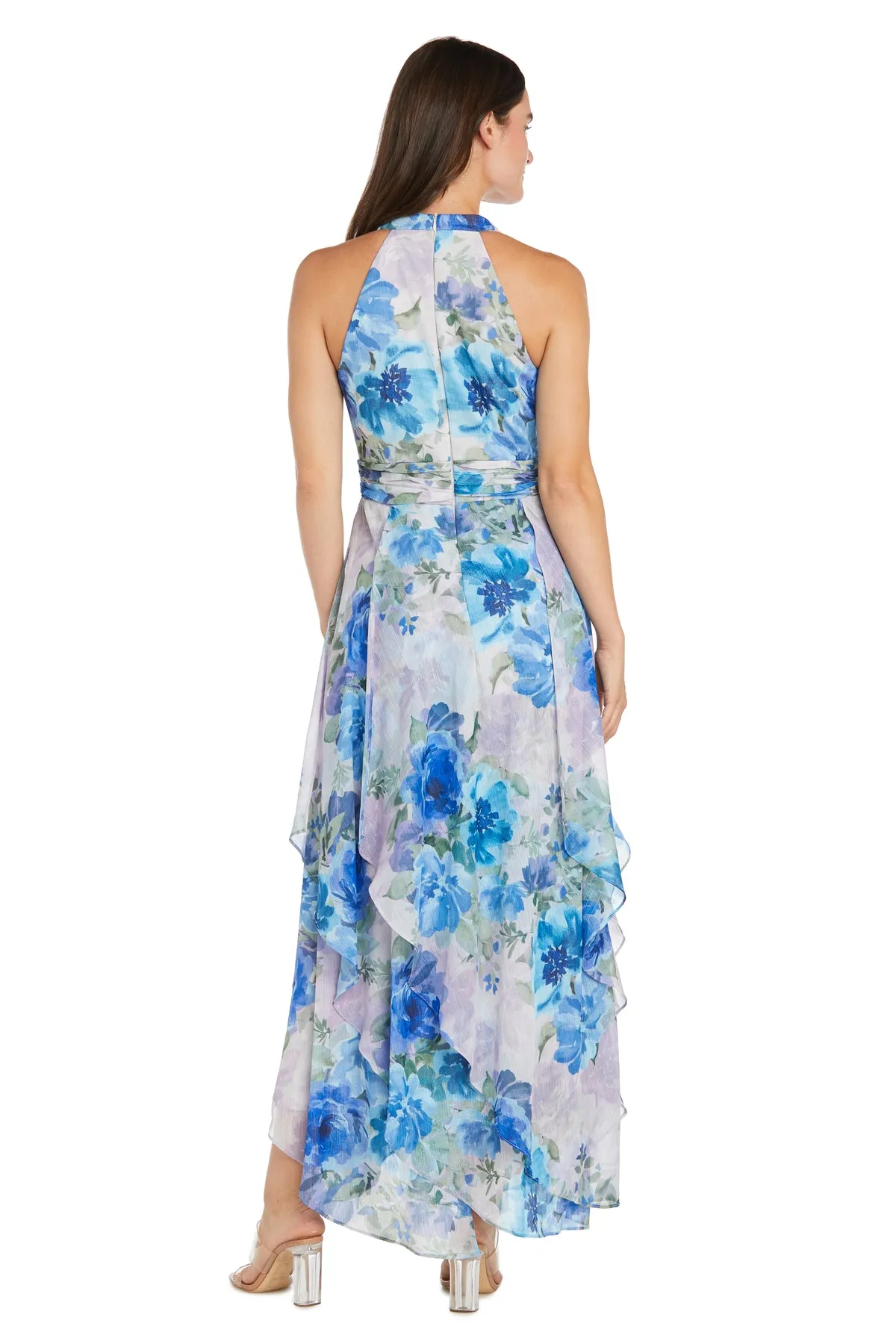 Flowy Chiffon Maxi Dress with Blue and Lavender Floral Print and Ruffled Tiered Skirt sold by R&M Richards product image thumbnail 2