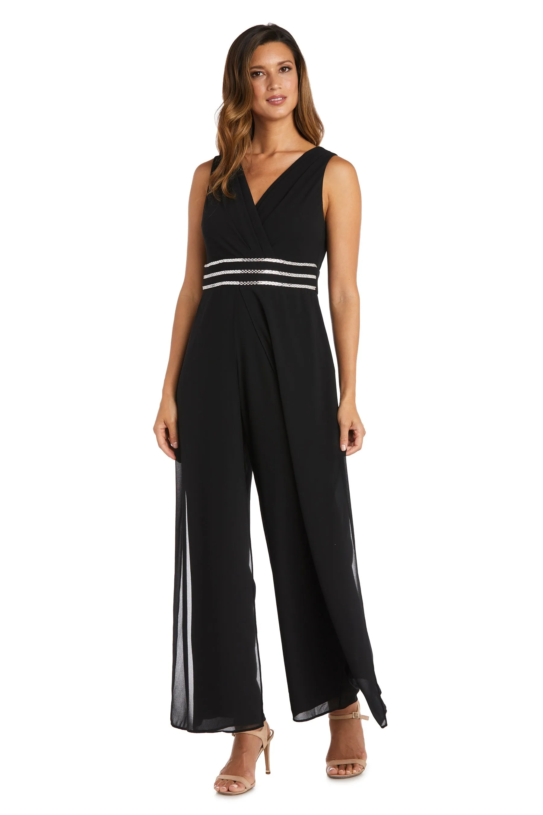Wrap Front Panel Jumpsuit With Rhinestone Waist Detail - Petite sold by R&M Richards