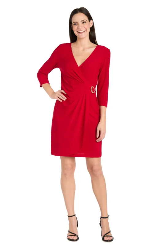 Solid Pattern Wrap Dress with Gold & Silver Pendant - Petite sold by R&M Richards