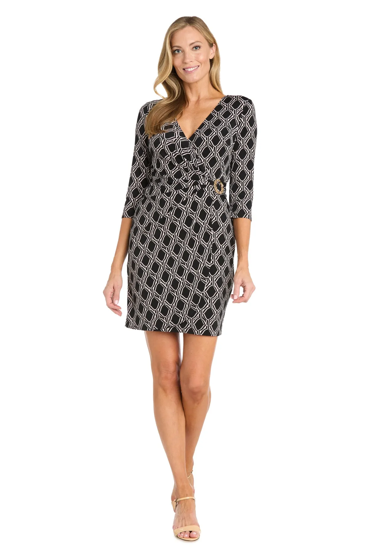 Intricate Patterned Wrap Dress with Gold Pendant - Petite sold by R&M Richards product image thumbnail 4