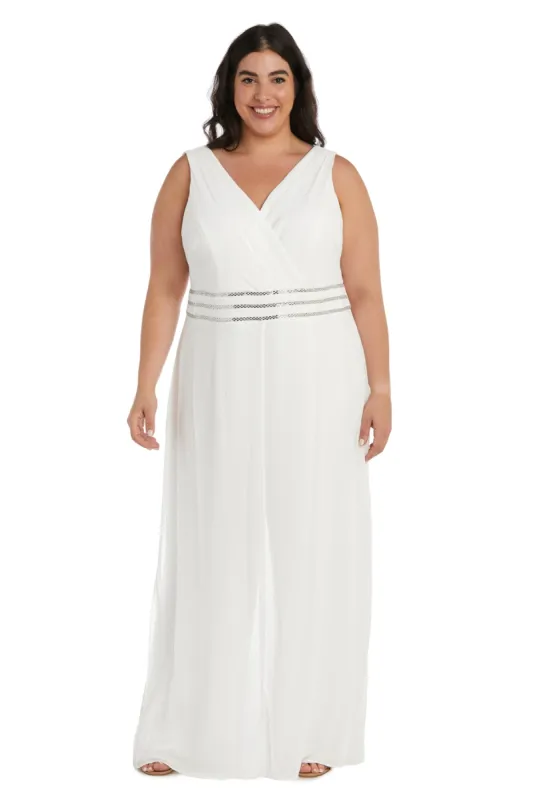 Wrap Front Panel Jumpsuit With Rhinestone Waist Detail - Plus sold by R&M Richards