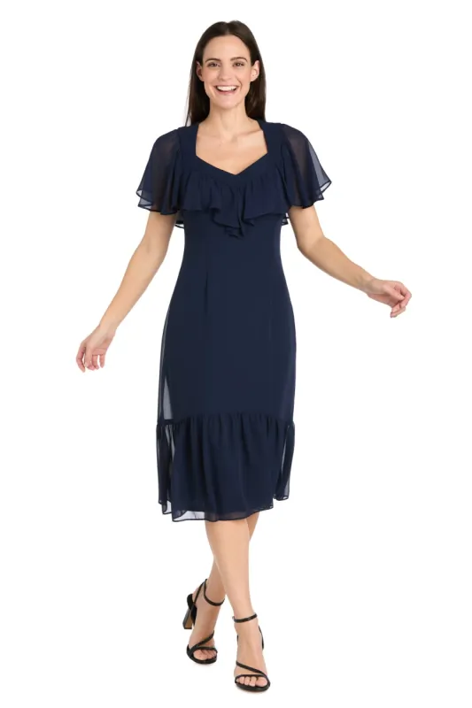 Elegant Midi Chiffon Dress with Ruffle Top and Chiffon Caplet sold by R&M Richards