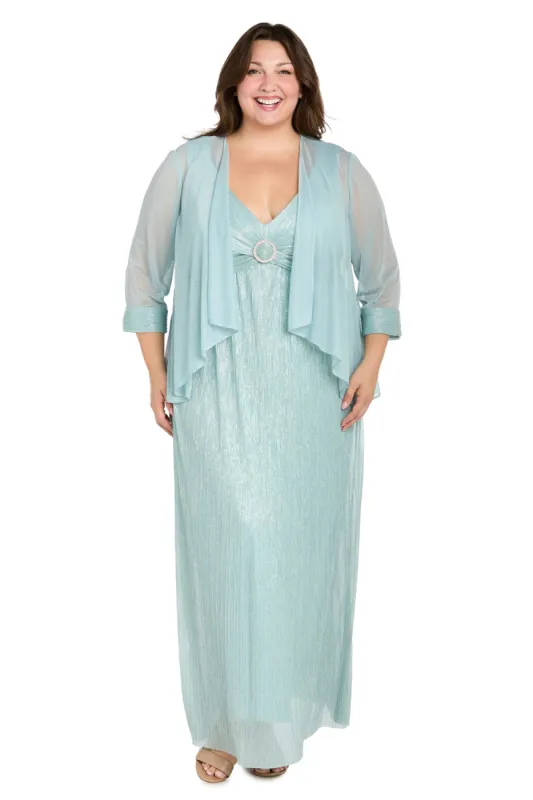 Metallic V-Neck Dress with Removable Chiffon Caplet - Plus sold by R&M Richards