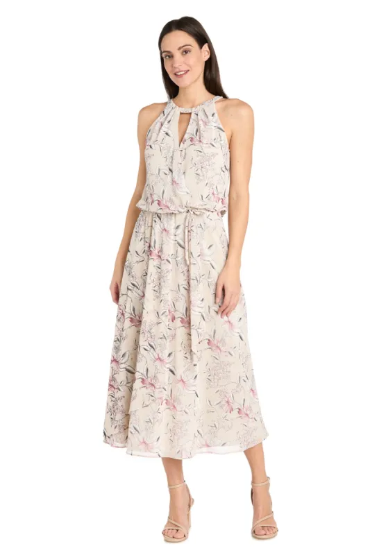 Floral Chiffon Midi Dress with Keyhole Halter Neck sold by R&M Richards