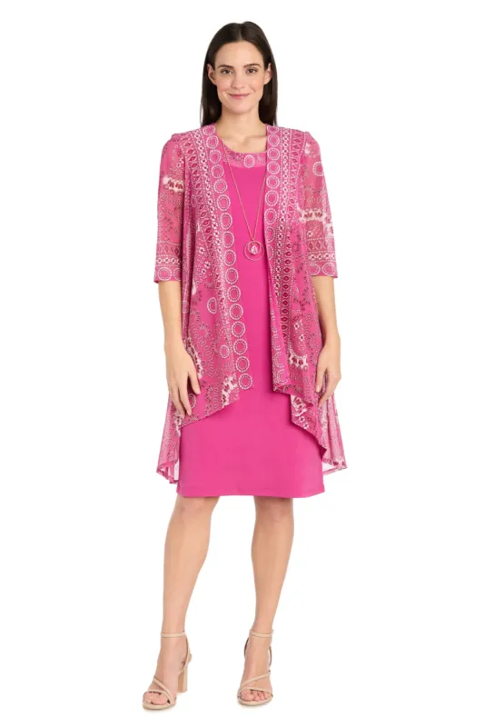 Raspberry Radiance: The Intricate Circle Pattern Jacket Dress - Petite sold by R&M Richards