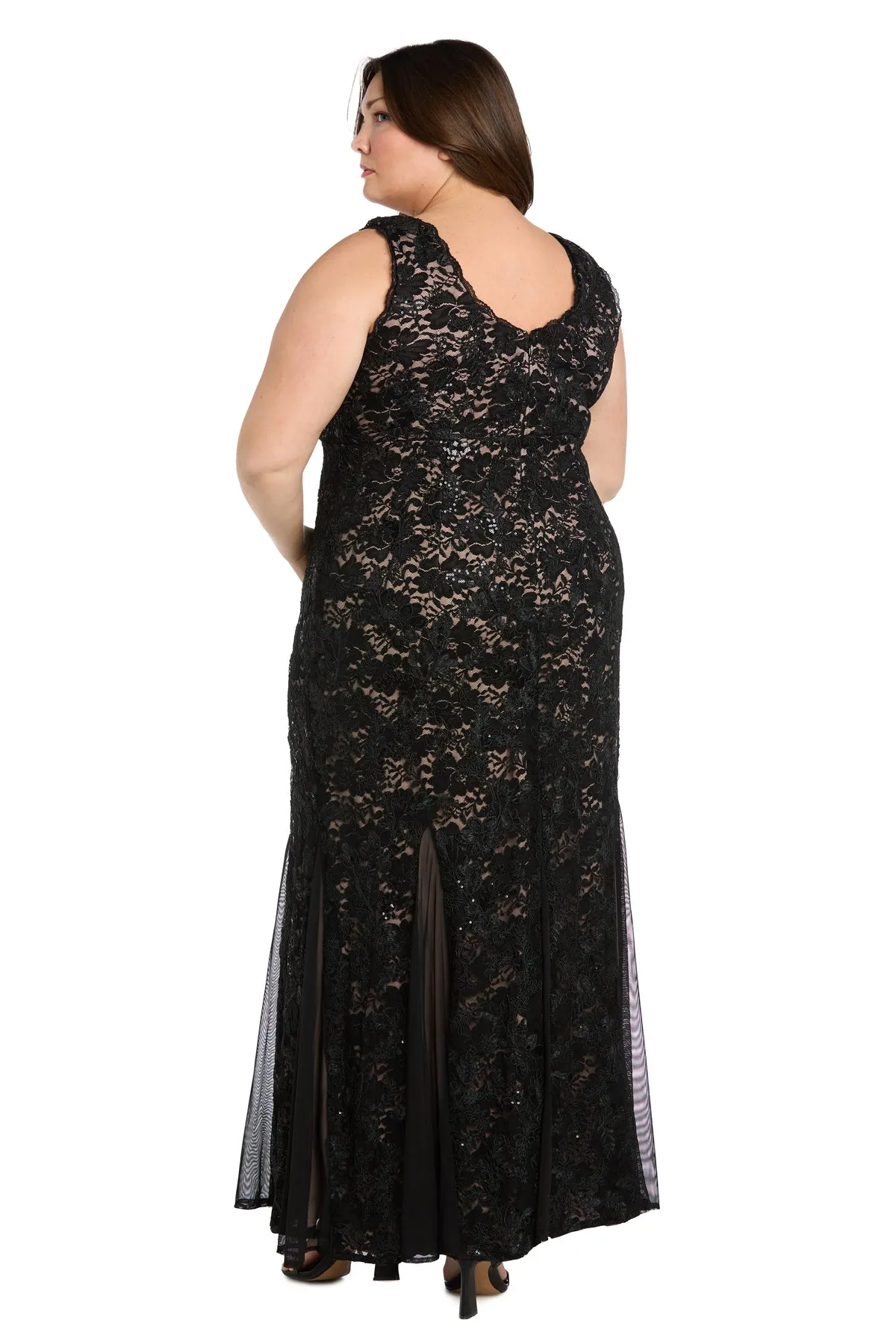 Long Sequined Lace Gown With Godet Skirt Inserts - Plus sold by R&M Richards product image thumbnail 2