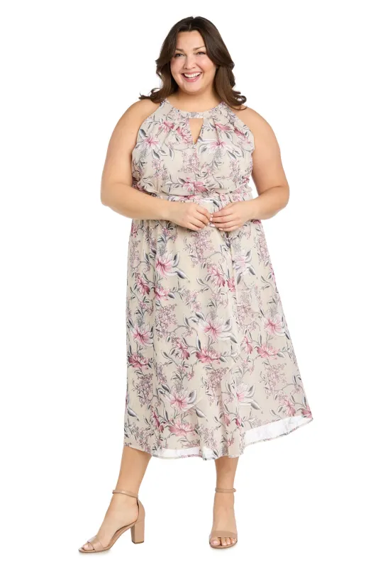 Floral Chiffon Midi Dress with Keyhole Halter Neck - Plus sold by R&M Richards
