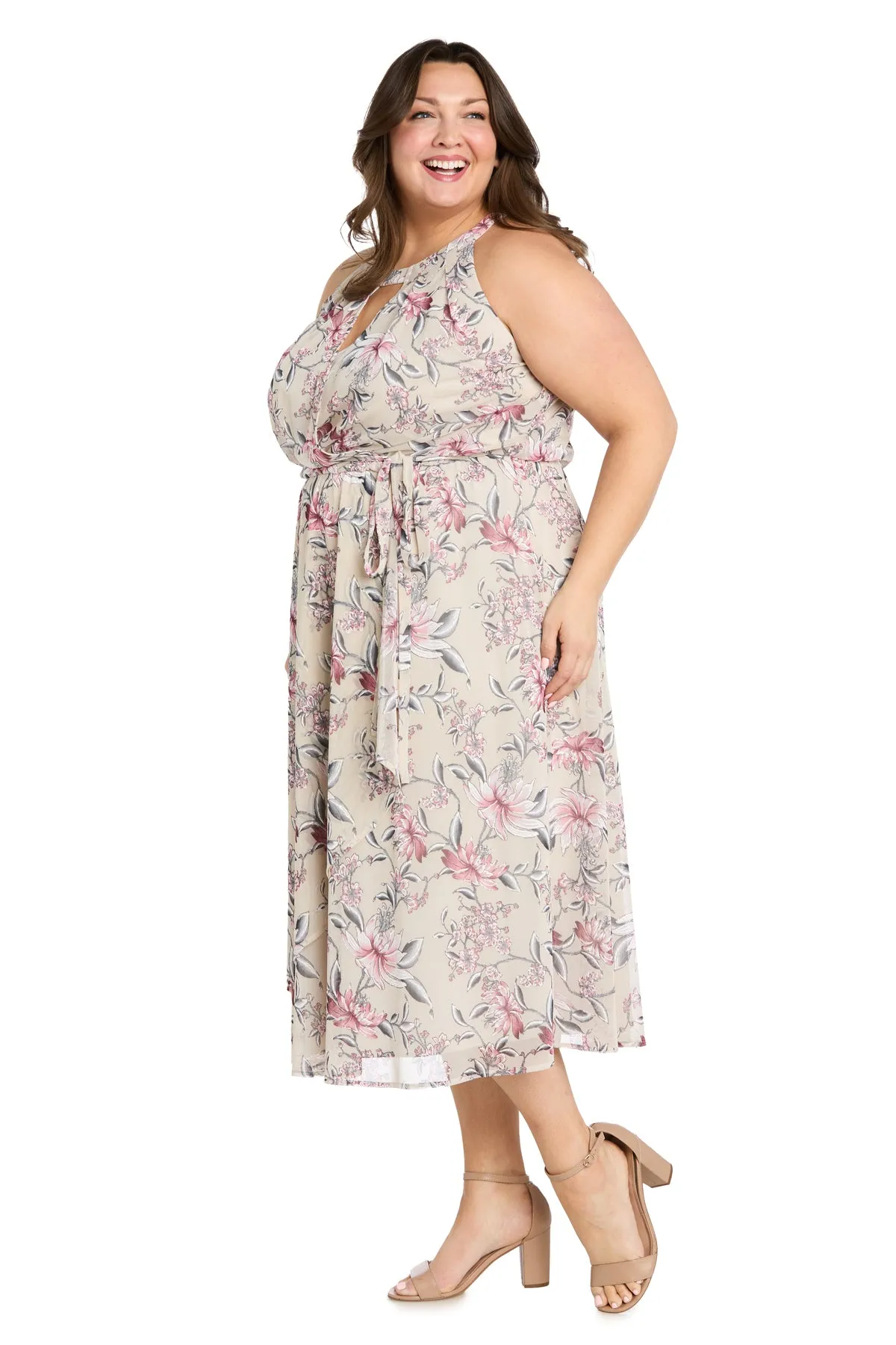 Floral Chiffon Midi Dress with Keyhole Halter Neck - Plus sold by R&M Richards product image thumbnail 4