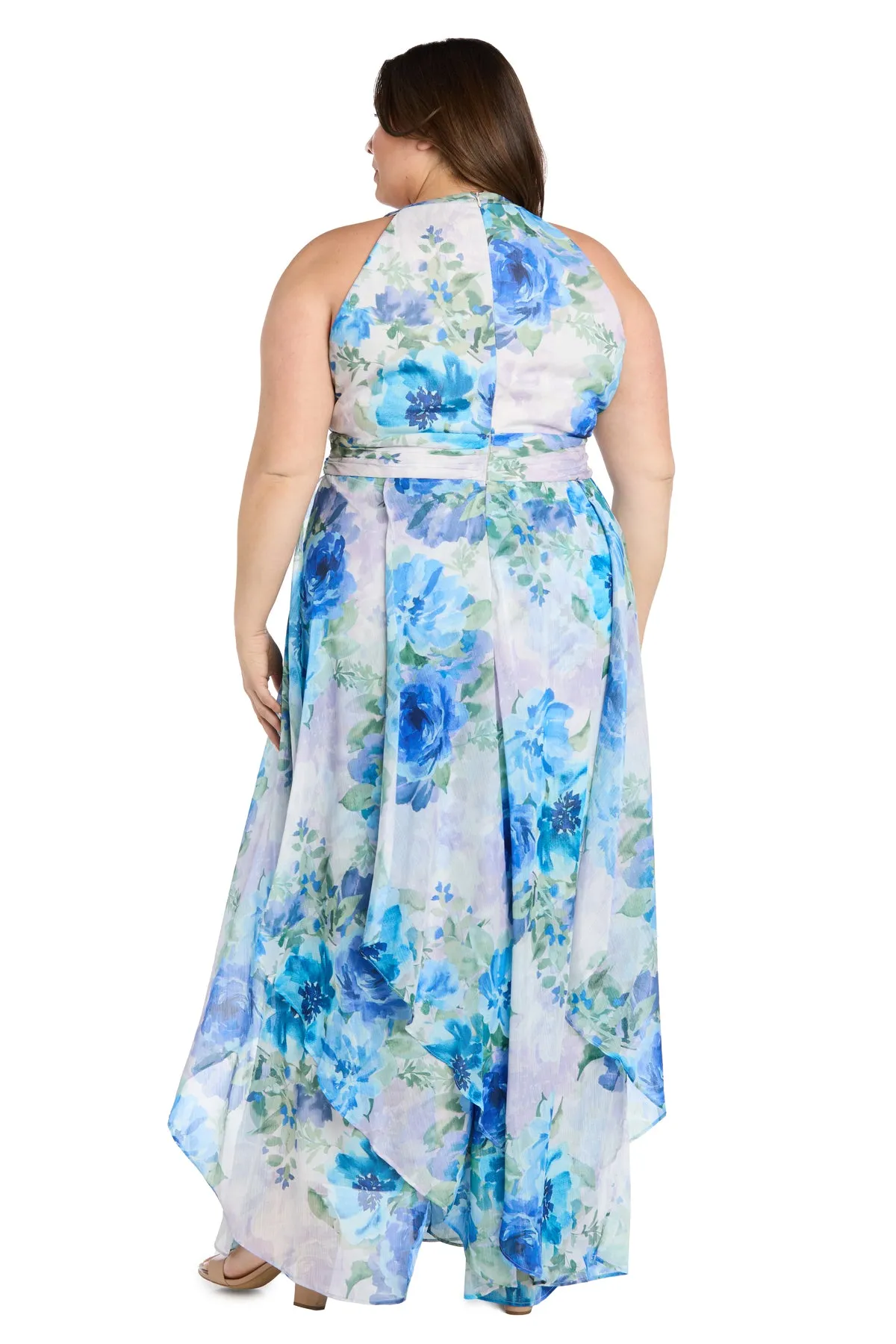 Flowy Chiffon Maxi Dress with Blue and Lavender Floral Print and Ruffled Tiered Skirt - Plus sold by R&M Richards product image thumbnail 2