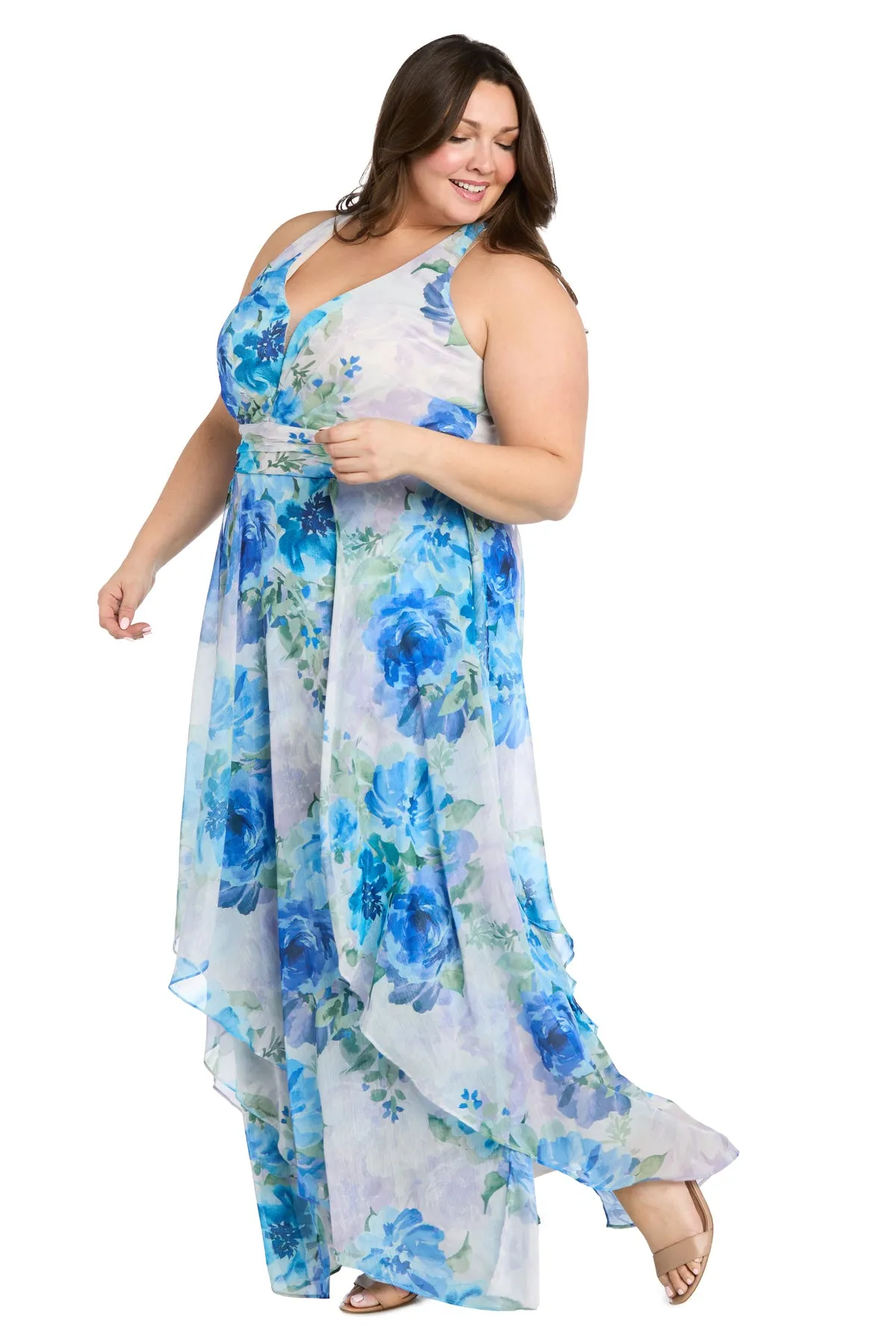 Flowy Chiffon Maxi Dress with Blue and Lavender Floral Print and Ruffled Tiered Skirt - Plus sold by R&M Richards product image thumbnail 3