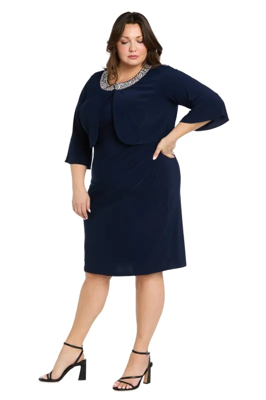 Elegant Cropped Bell Sleeve Jacket Dress with Pearl Trim - Plus sold by R&M Richards