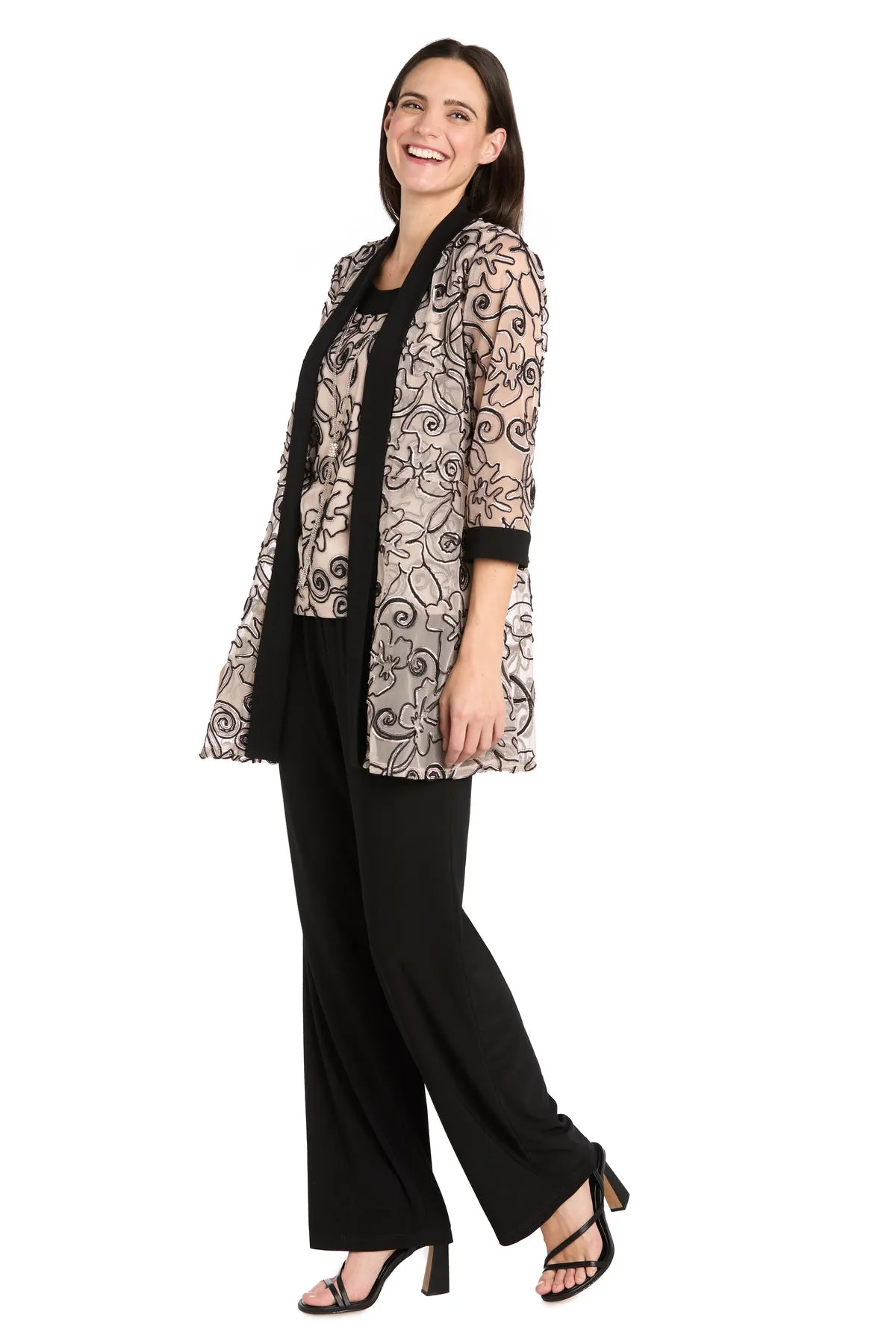 Blush-Embroidered 3D Floral Pant Suit with Matching Jacket sold by R&M Richards product image thumbnail 4