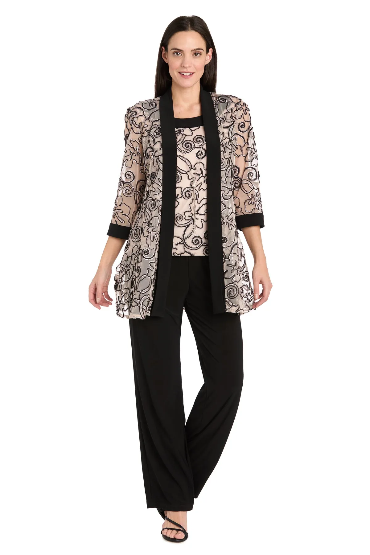 Blush-Embroidered 3D Floral Pant Suit with Matching Jacket sold by R&M Richards