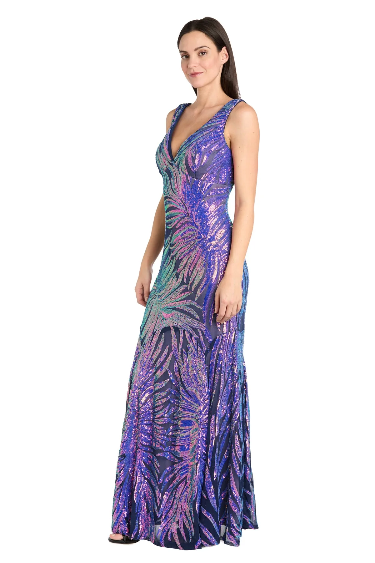 Sequin Feather Pattern Fitted Dress with V-Neckline and Godet Skirt sold by R&M Richards product image thumbnail 4