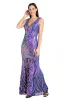 Sequin Feather Pattern Fitted Dress with V-Neckline and Godet Skirt sold by R&M Richards
