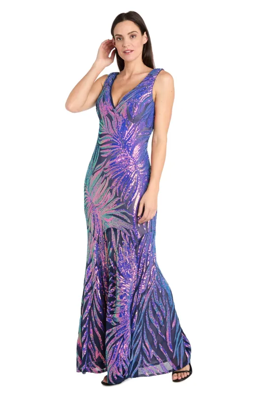 Sequin Feather Pattern Fitted Dress with V-Neckline and Godet Skirt sold by R&M Richards
