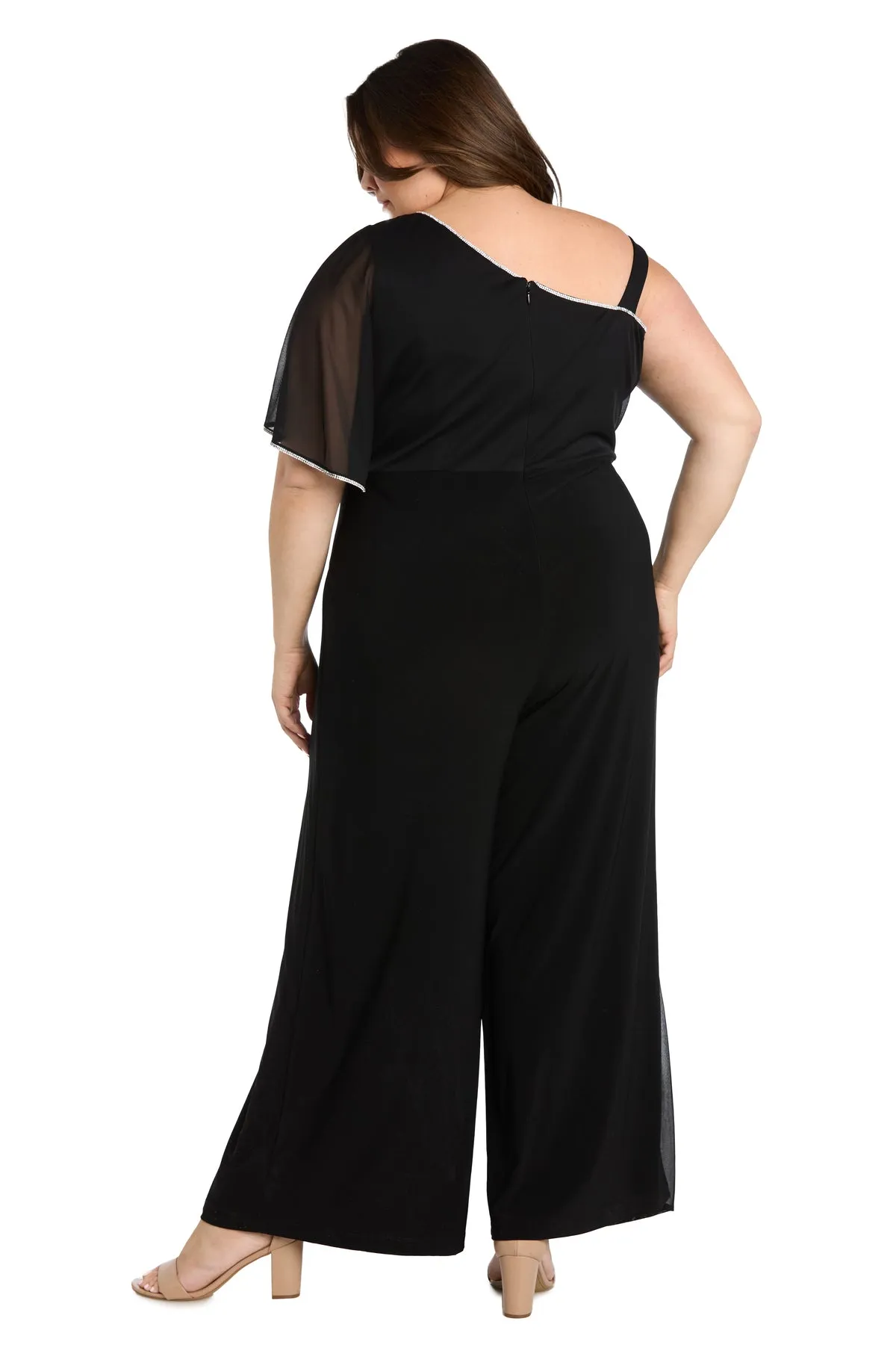Asymmetrical Sheer Caplet Jumpsuit with Rhinestone Trim sold by R&M Richards product image thumbnail 2