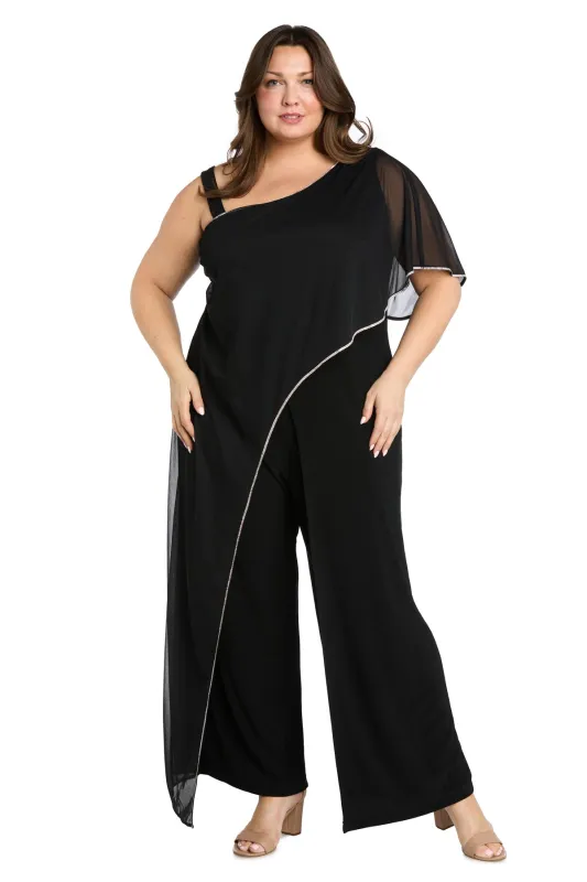 Asymmetrical Sheer Caplet Jumpsuit with Rhinestone Trim sold by R&M Richards