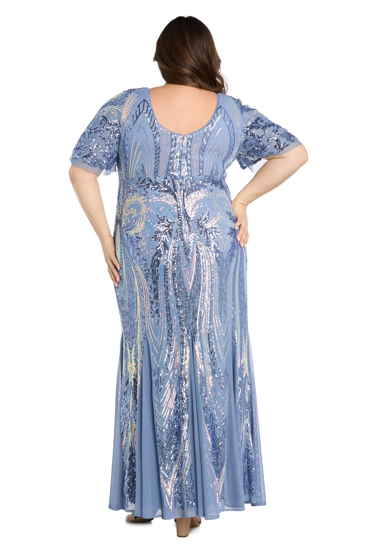 Flowy Sequin Gown with Elegant Flutter Sleeves - Plus sold by R&M Richards product image thumbnail 2