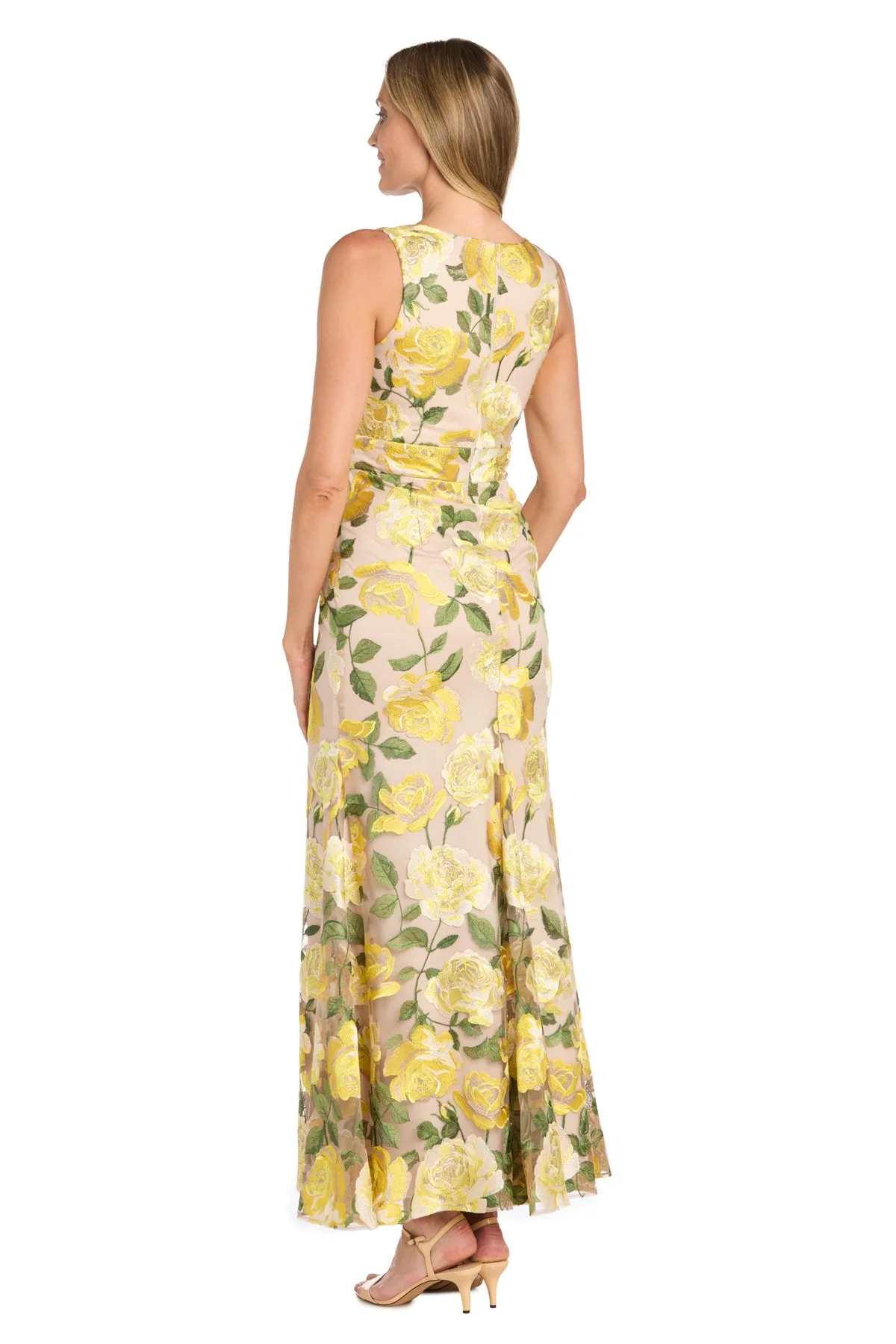 Embroidered Floral Yellow Long Dress with V-Neckline and Godet Skirt sold by R&M Richards product image thumbnail 2