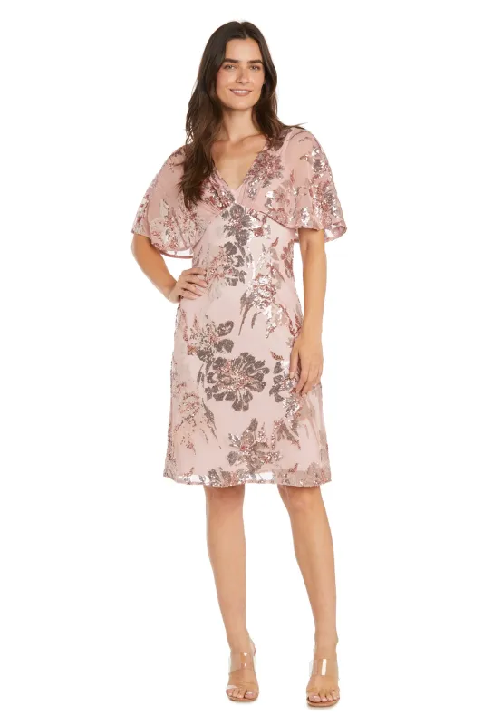 Sequin Floral Cocktail Dress with Sheer Overlay Cape - Petite sold by R&M Richards