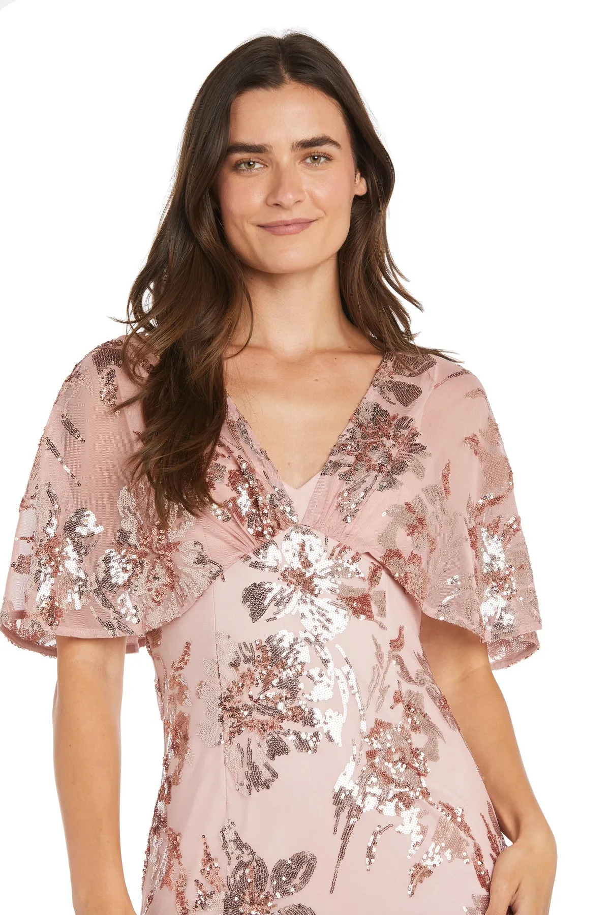 Sequin Floral Cocktail Dress with Sheer Overlay Cape sold by R&M Richards product image thumbnail 3