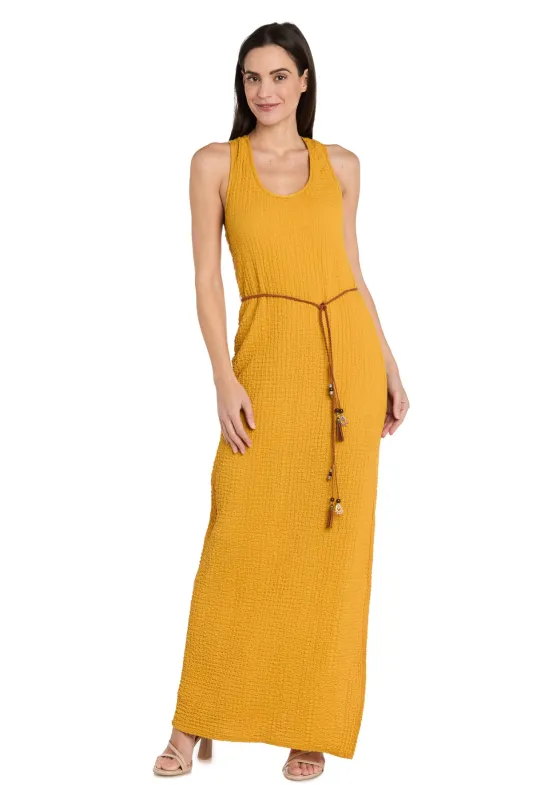 Stretchy Woven Long Dress with Braided Leather Belt and Beaded Charms sold by R&M Richards