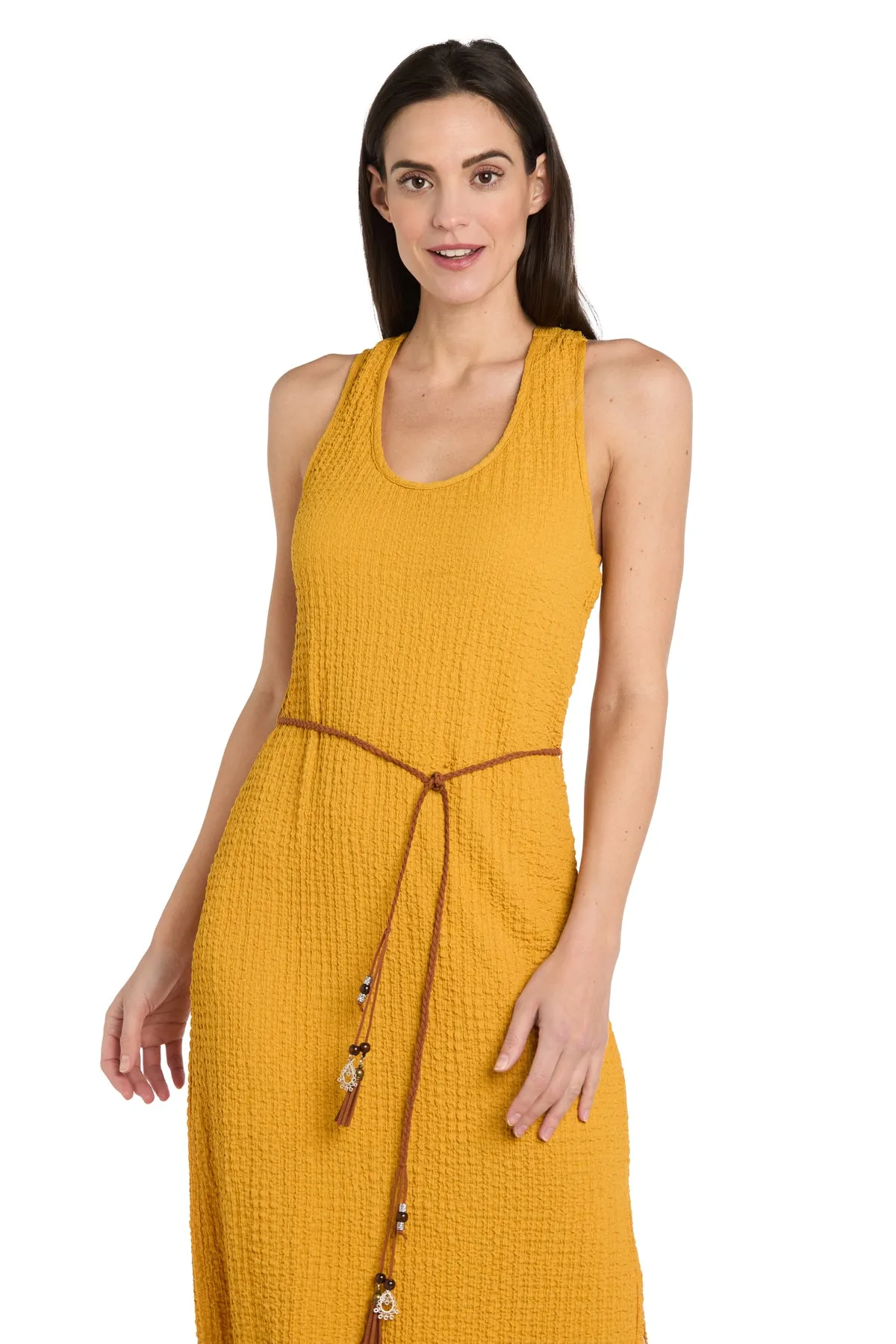 Stretchy Woven Long Dress with Braided Leather Belt and Beaded Charms sold by R&M Richards product image thumbnail 3