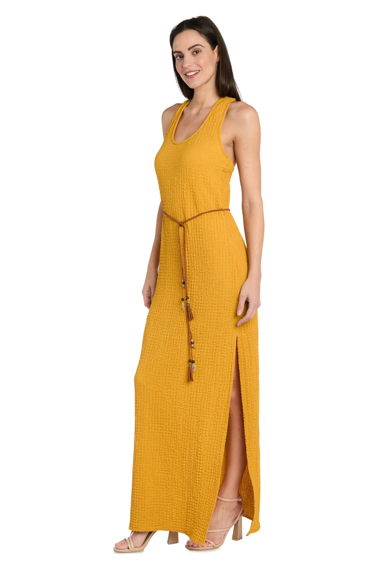 Stretchy Woven Long Dress with Braided Leather Belt and Beaded Charms sold by R&M Richards product image thumbnail 5