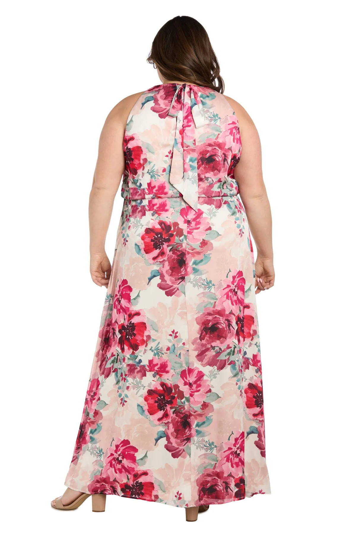 Cream Rose Floral High Halter Neck Long Dress with Elastic Waistband - Plus sold by R&M Richards product image thumbnail 2