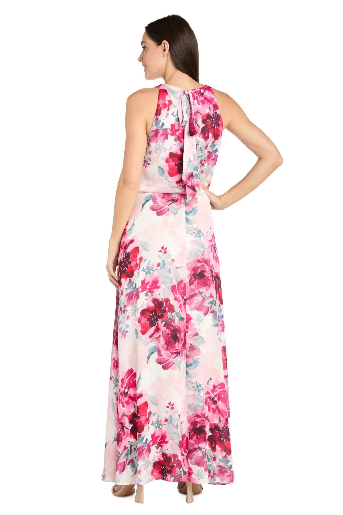 Cream Rose Floral High Halter Neck Long Dress with Elastic Waistband sold by R&M Richards product image thumbnail 2